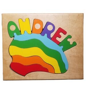 Handmade Wooden Baby Boy's Custom Name Andrew Rainbow Puzzle Nursery Wall Decor
